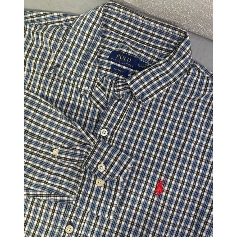 Polo Ralph Lauren Shirt Mens XL Blue Plaid Custom Fit Button Down Red Pony